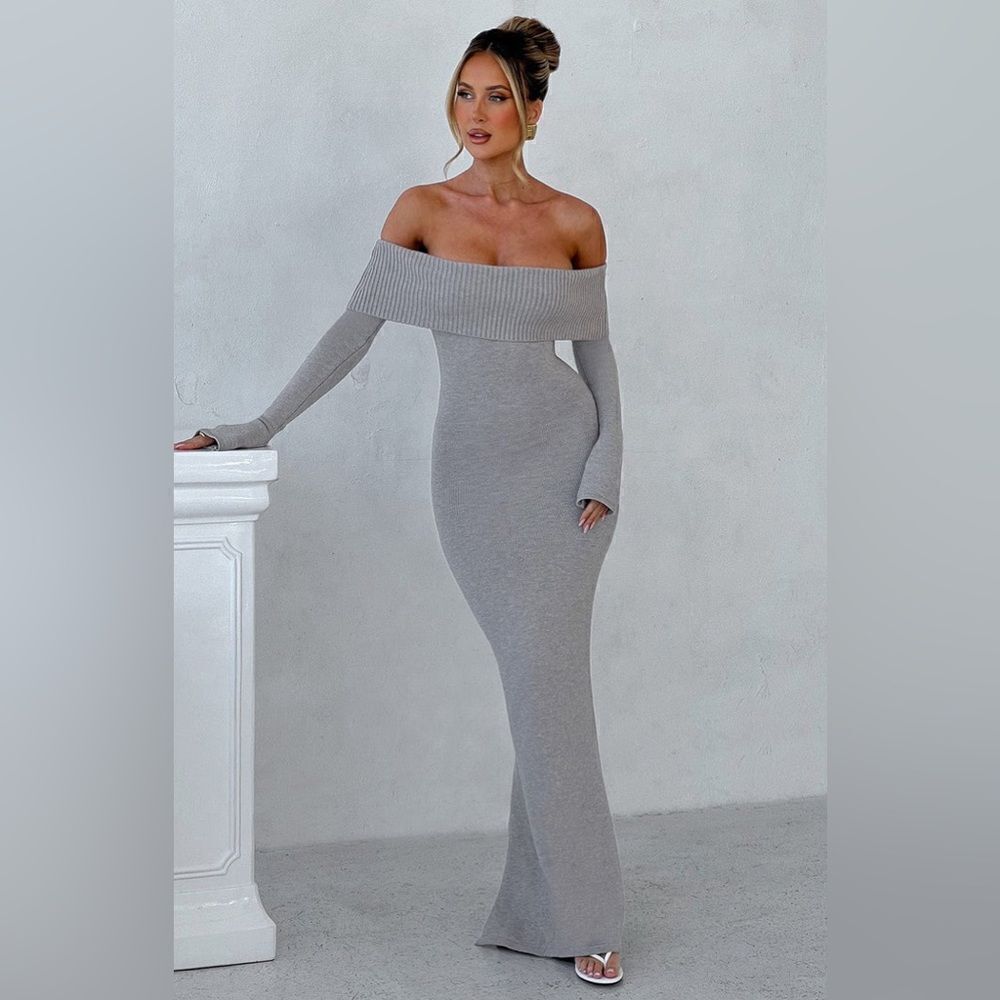 NWT Babyboo Beverley Knit Maxi Light Grey Dress Marl Sweater  Size XS - Picture 3 of 14